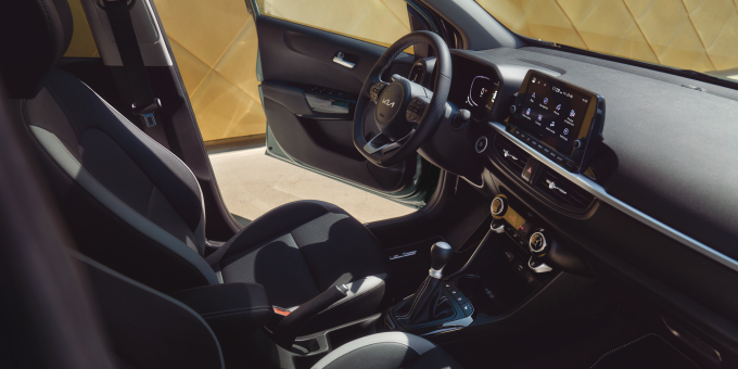 Picanto GTLine MY25 Interior Seats Dashboard Steeringwheel Cluster CMYK v2