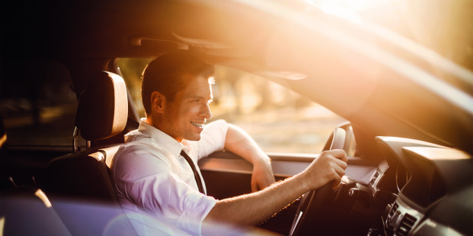 Man driving car